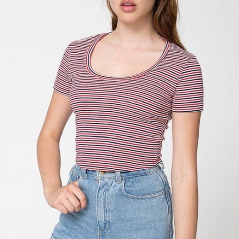 American Apparel red and navy stripped baby tee